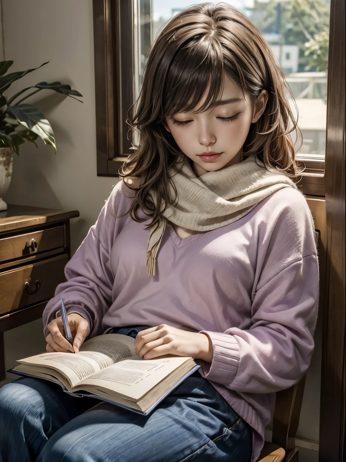hermosa chica, Haru es Akebono, durmiendo, lectura