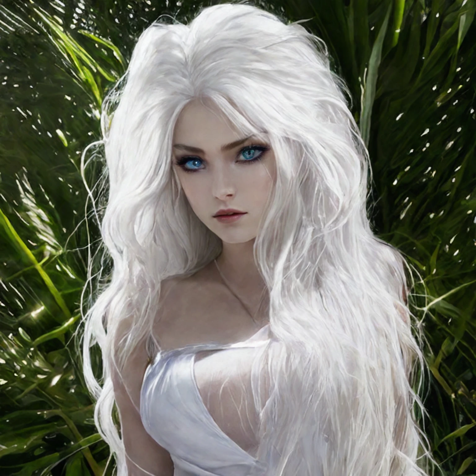 a close up of a woman with long white hair and blue eyes, detailed white long hair, with long white hair, with white long hair, 4k hd. snow white hair, very beautiful elven top model, white beautiful hair, intense white hair, long flowing white hair, girl with white hair, perfect white haired girl, white long hair, white witch