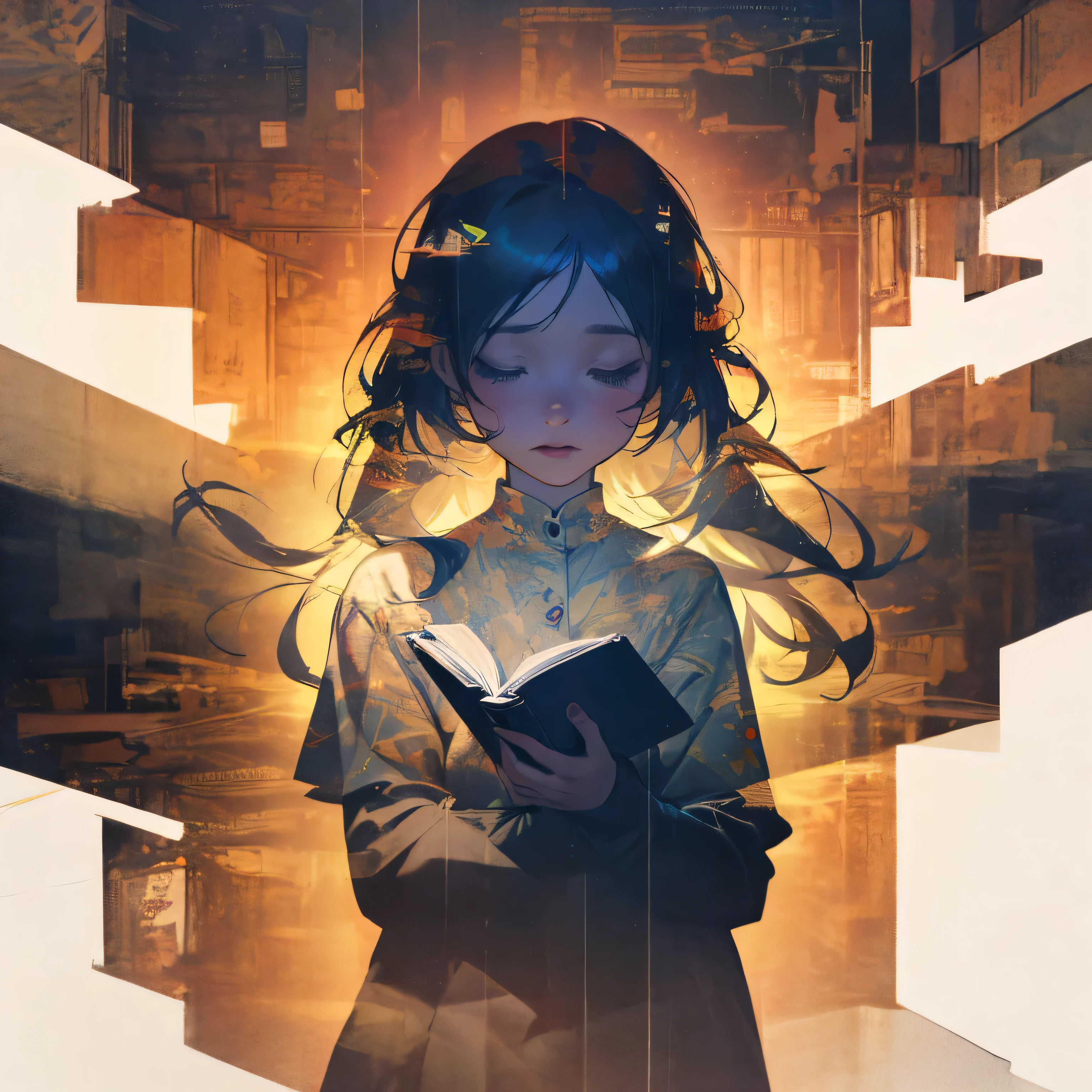 Praying Girl, bible world, Double Exposure、Scroll Bible