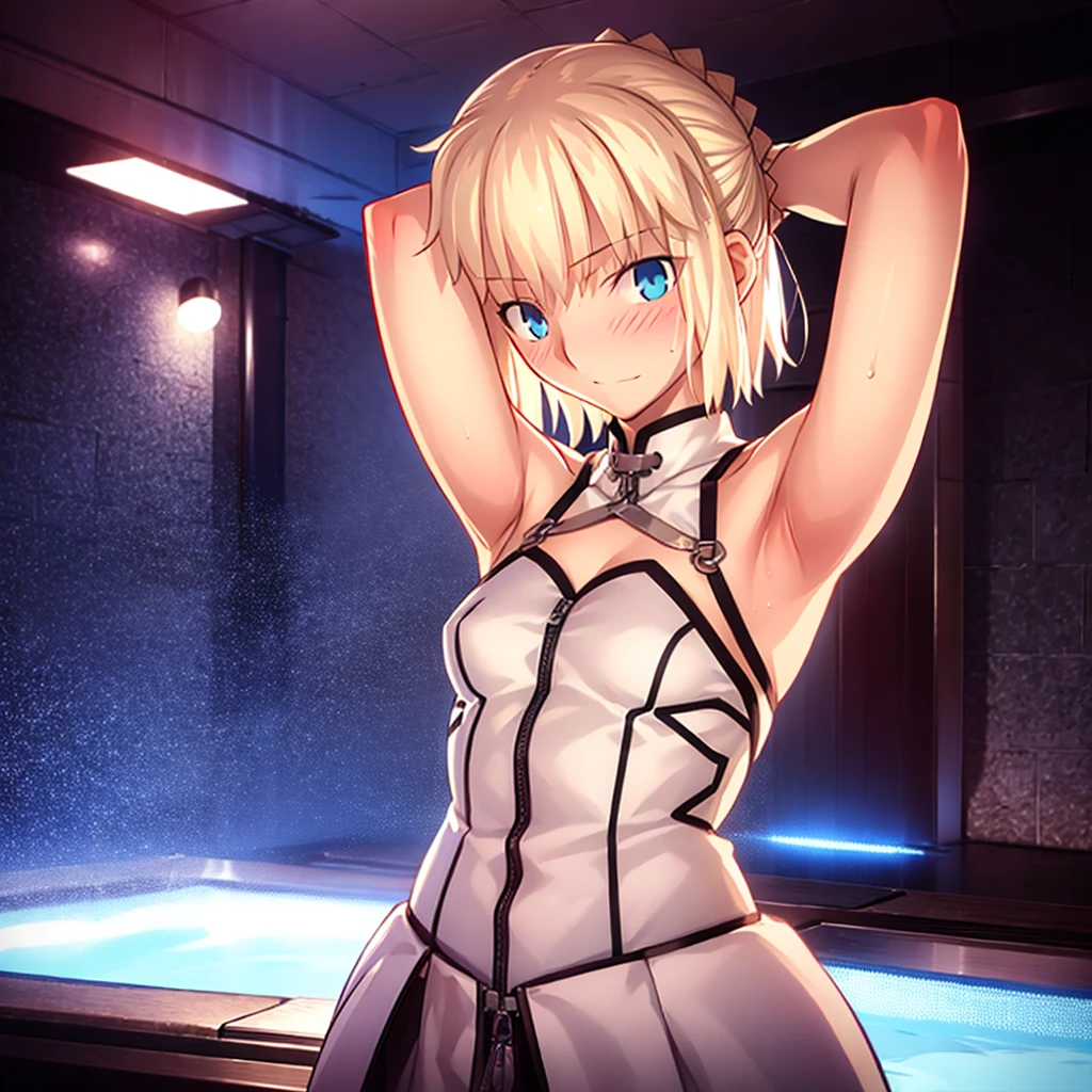 High resolution, {Things to know_f de stay night ufotable:1.15}, Rubio_ Best Quality, masterpiece,nude,Sweatだく,Blushing,smile,Armpitアップ,Sweat,Armpitを広げて見せている,bed,Moist,Blonde,whole body,pubic hairあり,Love juice,Armpit,side,sideの下,Armpitの下,sideアップ,Sweatをかいている,sideSweat,Upper Body, 1 person,sideズーム,Armpitズーム,Armpitを見せつける,sideを見せつける,Place your arms behind your head.,nude,Raise your arms, Inner cavity reflection,whole body,Two arms,Alone,sexy,1 personだけ,Looking at me,Semen dripping from the vagina,front,pubic hair,Obscene lines,Ray tracing,Slender body,E Cup,Embarrassing,Armpit強調,side強調,ArmpitSweat,sideSweat,Wet Skin,Noise Reduction,((Place your hands behind your head)),Emphasis on the crotch,Chest Enhancement,stage,Perfect lighting,顔はfrontを見ている,Look up,looking at the camera,真front,I don't want to go away.,体をfront,両Raise your arms,Place your arms behind your head.,Embarrassing,Hands behind head,Hotel Rooms,bedの上,Armpit見せポーズ,side見せポーズ,Completely naked