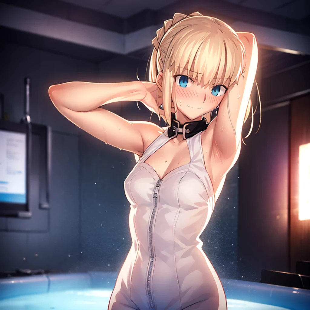 High resolution, {Things to know_f de stay night ufotable:1.15}, Rubio_ Best Quality, masterpiece,nude,Sweatだく,Blushing,smile,Armpitアップ,Sweat,Armpitを広げて見せている,bed,Moist,Blonde,whole body,pubic hairあり,Love juice,Armpit,side,sideの下,Armpitの下,sideアップ,Sweatをかいている,sideSweat,Upper Body, 1 person,sideズーム,Armpitズーム,Armpitを見せつける,sideを見せつける,Place your arms behind your head.,nude,Raise your arms, Inner cavity reflection,whole body,Two arms,Alone,sexy,1 personだけ,Looking at me,Semen dripping from the vagina,front,pubic hair,Obscene lines,Ray tracing,Slender body,E Cup,Embarrassing,Armpit強調,side強調,ArmpitSweat,sideSweat,Wet Skin,Noise Reduction,((Place your hands behind your head)),Emphasis on the crotch,Chest Enhancement,stage,Perfect lighting,顔はfrontを見ている,Look up,looking at the camera,真front,I don't want to go away.,体をfront,両Raise your arms,Place your arms behind your head.,Embarrassing,Hands behind head,Hotel Rooms,bedの上,Armpit見せポーズ,side見せポーズ,Completely naked,nude