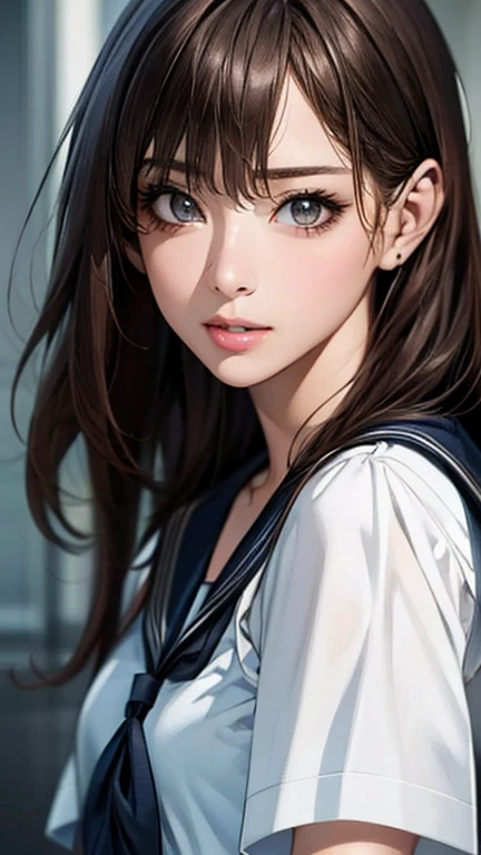 (hig彼st quality、8k、32k、masterpiece)、(Realistic)、(Realistic:1.2)、(High resolution)、Very detailed、Very beautiful face and eyes、1 girl、Delicate body、(hig彼st quality、Attention to detail、Rich skin detail)、(hig彼st quality、8k、Oil paint:1.2)、Very detailed、(Realistic、Realistic:1.37)、Bright colors、((Full Body Shot:1.3)), (schoolgirl:1.6, Sailor suit)