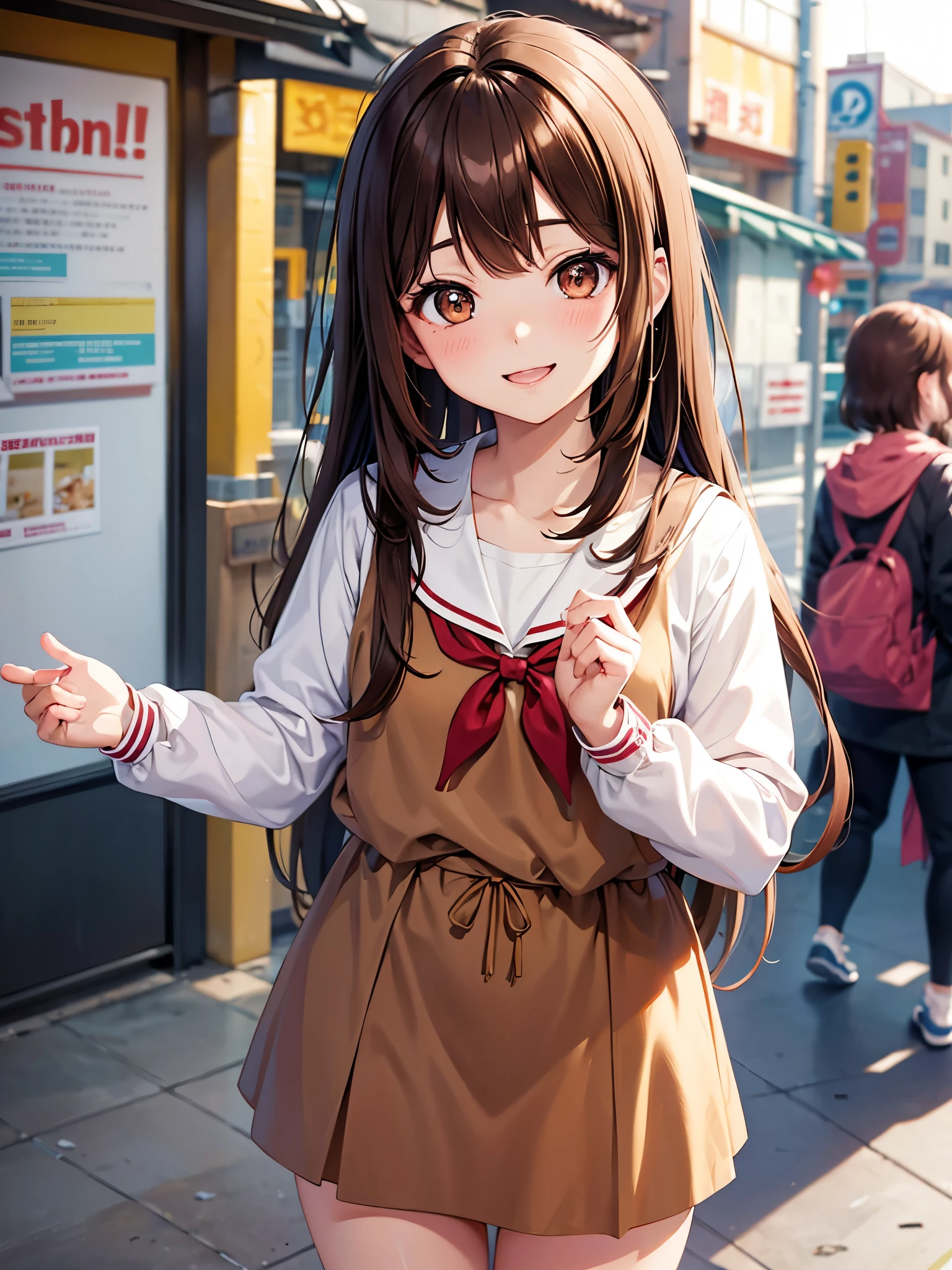 Pelo castaño. chica anime. niña asiatica. ulzzang. Ojos cafés. sonriente. Seifuku