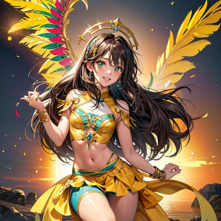 quality\(8k,wallpaper of extremely detailed CG unit, ​masterpiece,hight resolution,top-quality,top-quality real texture skin,hyper realisitic,increase the resolution,RAW photos,best qualtiy,highly detailed,the wallpaper,cinematic lighting,ray trace,golden ratio\), BREAK ,brazilian carnival,1woman\(cute,kawaii,small kid,big smile,hair floating,hair color dark brown,long waved hair,eye color dark,big eyes,dark skin,samba costume,colorful,cowboy shot,dancing brazilian dance hard,sweat,bzccostume,headdress,gorgeous wear\),at rio de janeiro\(Brazil\),[nsfw],(motion blur:0.5),generate hands anatomically correct,5fingers