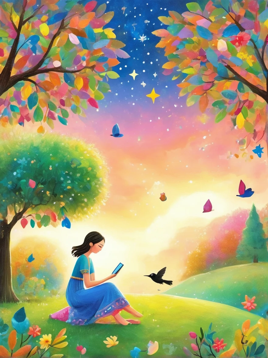 cor neutra，Boho，fosco，Escultura em vidro，Efeito de vidro quebrado，Cores vivas e brilhantes，Luz natural，Arte figurativa de Iwona Lifsches e Catherina Abel，Linda arte digital no estilo de Andy Kehoe e Jasmine 3 Griffith，Esboço colorido de árvore de folha larga，Folhas coloridas na árvore，pôr do sol，céu estrelado，nuvem branca，极端fechar-se，fantasia-realismo，fascinante，HDR，Arte digital fotorrealista altamente detalhada，Fotografia macro de Miki Asai，fechar-se，ultra detalhado，tendências no artstation，foco nitído，fotos de estúdio，detalhes intrincados，Muito detalhado，Greg Rutkowski，Mistério