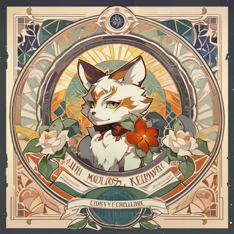 highres, top quality, best quality, paid reward available, High-quality illustrations by Alfons Mucha, unparalleled masterpiece, perfect artwork, absurdres, logo mark, stamp, Geometric pattern, vector-art, masterpiece(kemono, furry anthro)flower,