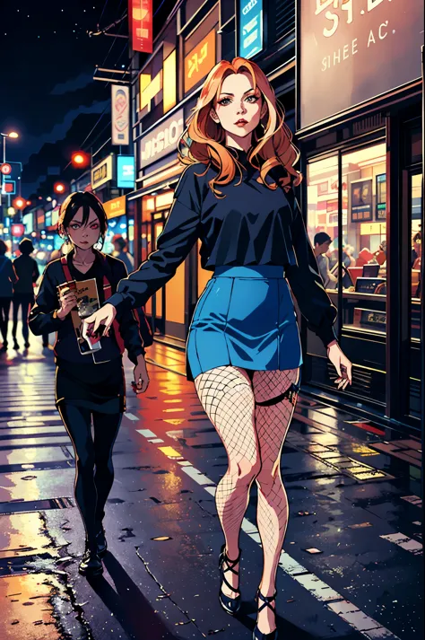 Gates McFadden(age 30, dressed in micro skirt, fishnets, and micro top,  hair and makeup)  is walking the streets of Bangkok at ...