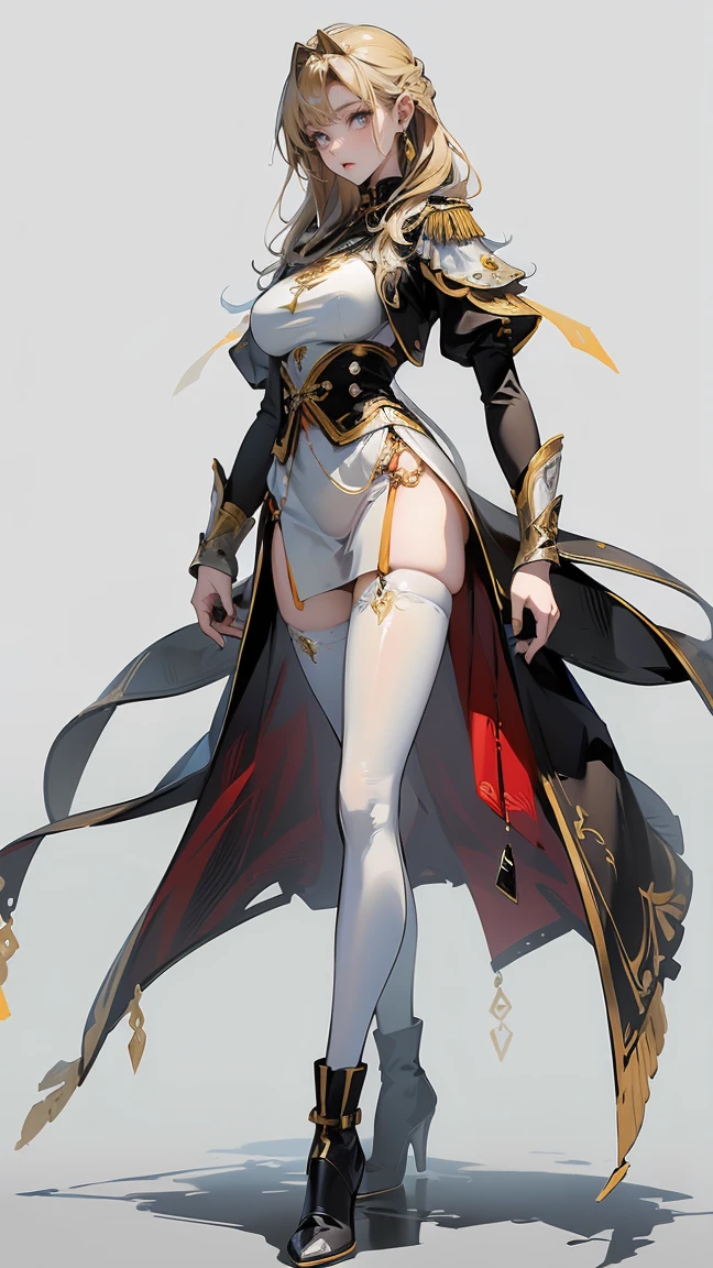 highest quality、masterpiece、8k、Realistic、超High resolution、Very delicate and beautiful、High resolution、Muscle Girl、Gal、Perfect female body、Beautiful woman、Mature Woman、Blonde、Earrings、Toned body、A luxurious, white military uniform that is easy to move in、boots、cigarette、Wild Pose、Full body emphasis、Simple Background