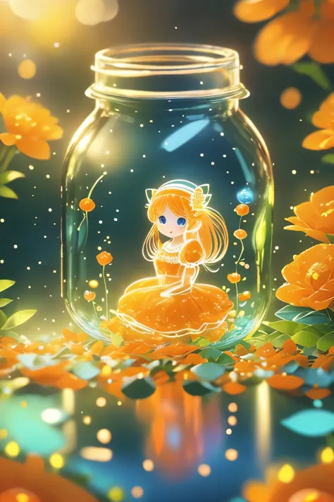 (masterpiece), (best quality), illustration, Super detailed, HDR, Depth of Field, (rich and colorful), ,(Flowers background:1.45),(Transparent Background:1.3)(an extremely delicate and beautiful girl inside of Glass Kan:1.2), (Glass Kan:1.35),(Solitary:1.2...