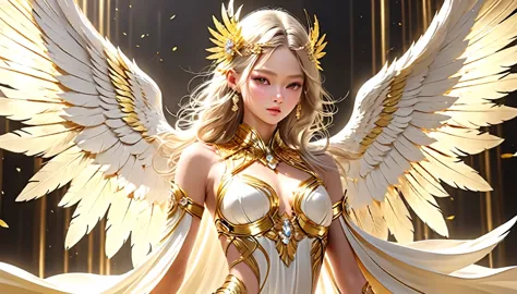White and Gold, 电影照片whole body女性天使, Her appearance perfectly blends the ancient mystery. Have the face and style of a contempora...