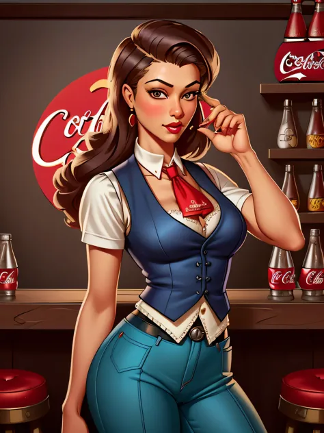 ((sfw)), coca cola pinup art by gil_elvgren and haddon_sundblom, 
[ dana davis | freida pinto ],  pocket watch, waistcoat, and a...