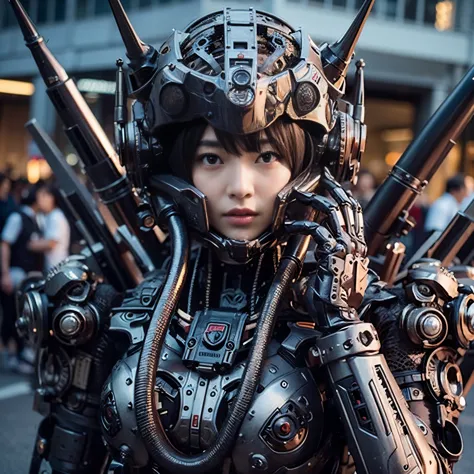 (Masterpiece, ultimate quality:1.2), 8k, Japanese woman wearing a devil-shaped powered suit, very beautiful face, mechanical, ul...