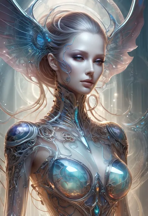 biomechanical style ultra detailed illustrations, phantom magical creatures, (translucent skin: 1.5), (with translucent body: 1....