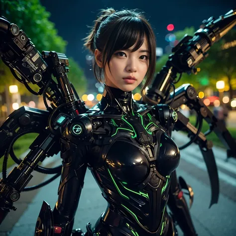 Masterpiece, (ultimate quality:1.2), 8k, Japanese woman in demon-type powered suit, very beautiful face, mechanical, (mechanical...