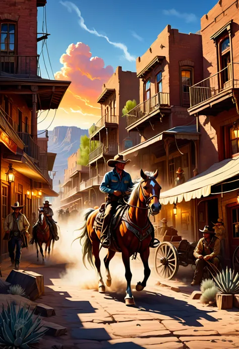 (hyper-detailed,ultra-realistic:1.2),(best quality,8k,masterpiece:1.2),old,western city in the US,people from that era,vibrant c...