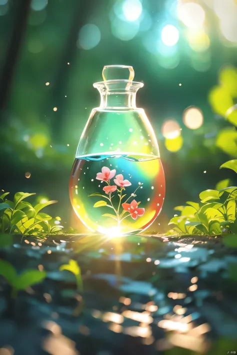 Cherry tree in a bottle, Fluffy, Practical, Atmospheric light refraction, photography：lee jeffries, Nikon d850 film stock photos 4 Kodak portra 400 camera f1.6 guns, Colorful, ultra Practical Practical textures, Dramatic Lighting, Unreal Engine Trends on a...