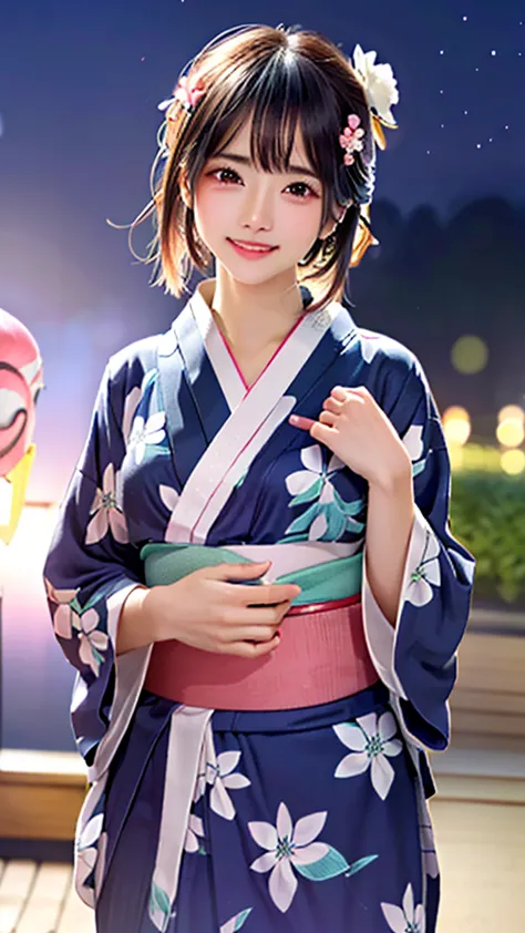 (masterpiece, highest quality:1.4), Beautiful Face, 8k, 85mm, Absurd, (Floral Yukata:1.4), Face close-up, violet, Gardenia, Deli...