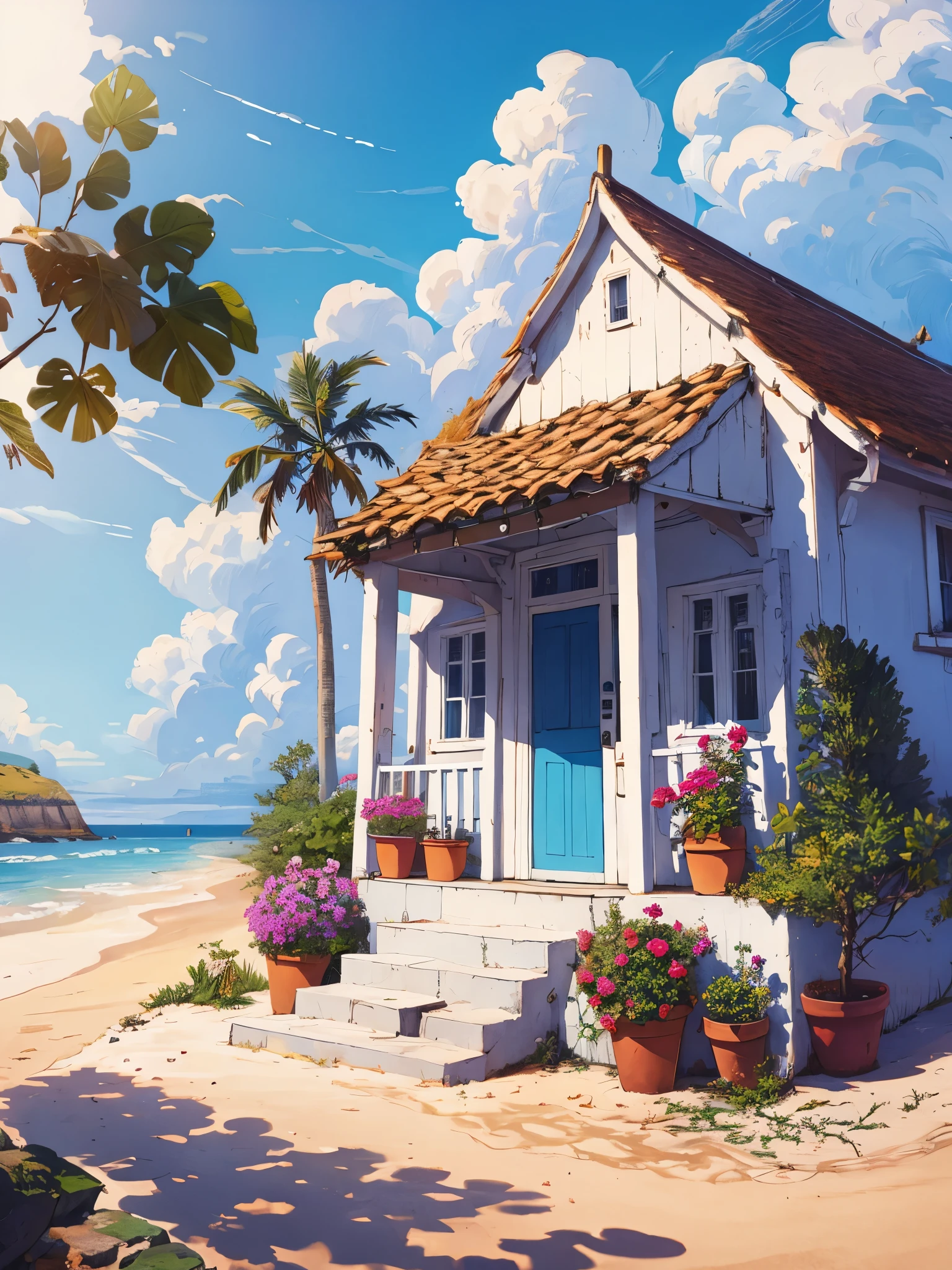 white cottage on beach