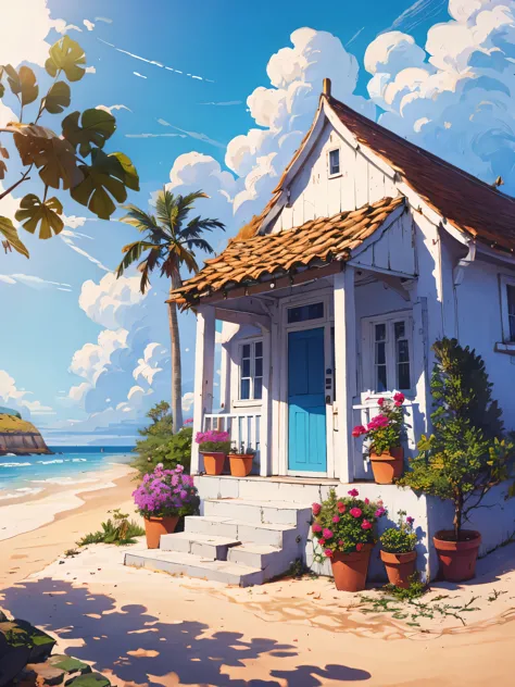 white cottage on beach