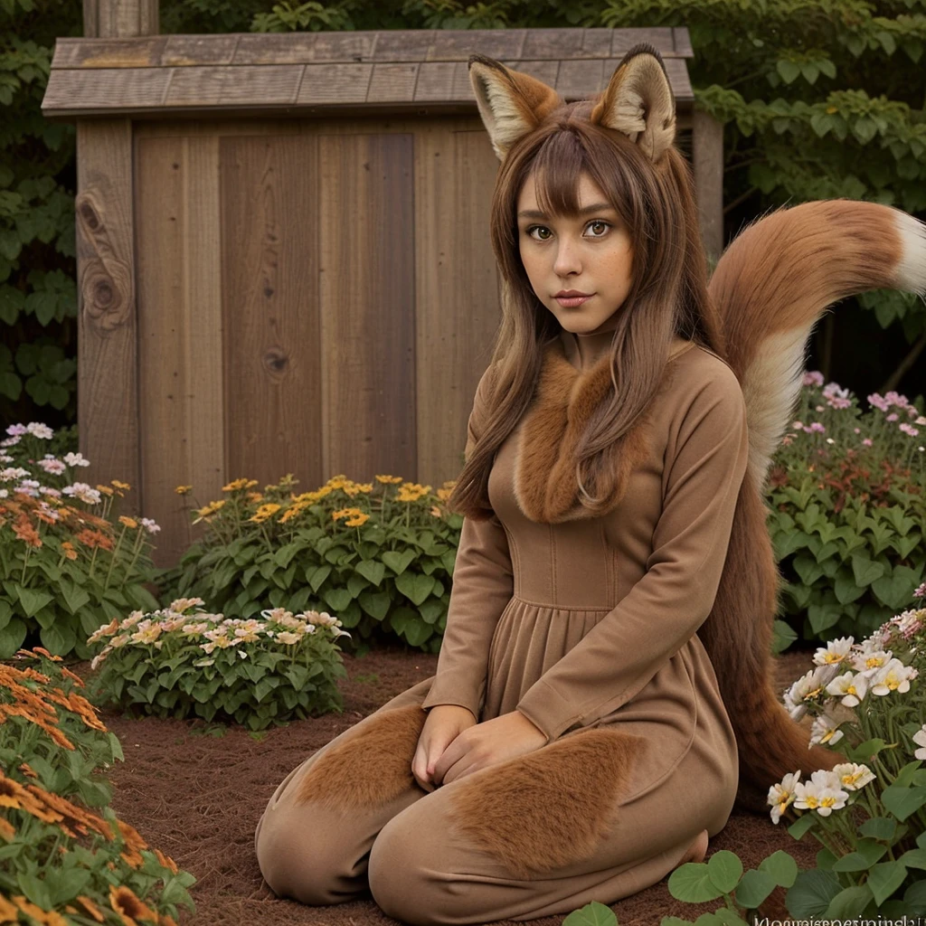 Fox, (monster girl), long brown ears with darker brown inside - SeaArt AI