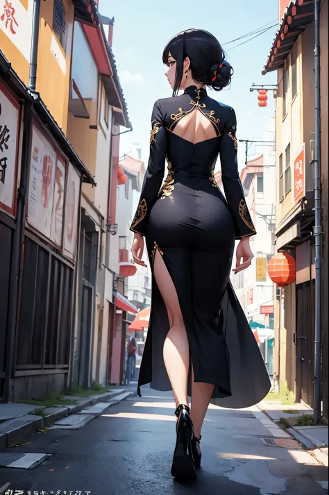 a sexy woman, (best quality), (masterpiece), (1girl), slim, anime, (chinese dress), (walking), (protrait), (full body view), (vi...