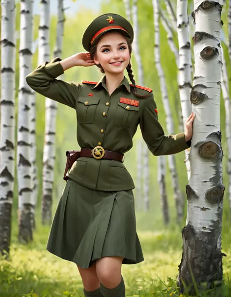 1 girl, one, soviet military uniform, dynamic pose, best quality, high quality, a high resolution, masterpiece, i look at the vi...