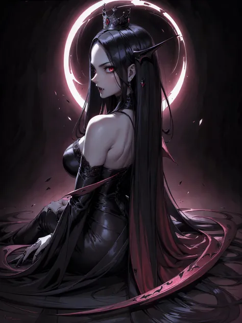 absurdres, ((stunning female Vampire))), goth Renaissance, (long black hair:1.erfect and detailed angular sharp oval shaped face...