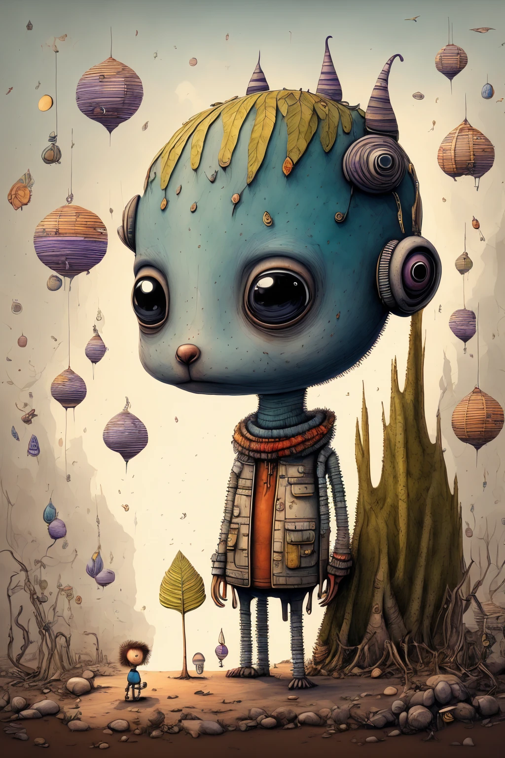 Un ultra DETALLADO, Realista, y un adorable y simpático personaje alienígena se representa en esta obra de arte.. El personaje es de tamaño pequeño y tiene una apariencia amigable y adorable.. El extraterrestre está ambientado en un mundo de color púrpura lleno de abundante vegetación exótica.. El estilo artístico está inspirado en el anime, dándole un aspecto único y distinto. La obra de arte está creada en resolución de 8k., asegurando la mejor calidad y capturando cada detalle intrincado del extraterrestre y su entorno. Los colores vibrantes y vivos mejoran la experiencia visual general., mientras que la iluminación crea una sensación de profundidad y dimensión en la obra de arte.. Esta obra maestra muestra la experiencia del artista en la creación de ilustraciones visualmente impresionantes y de alta calidad..