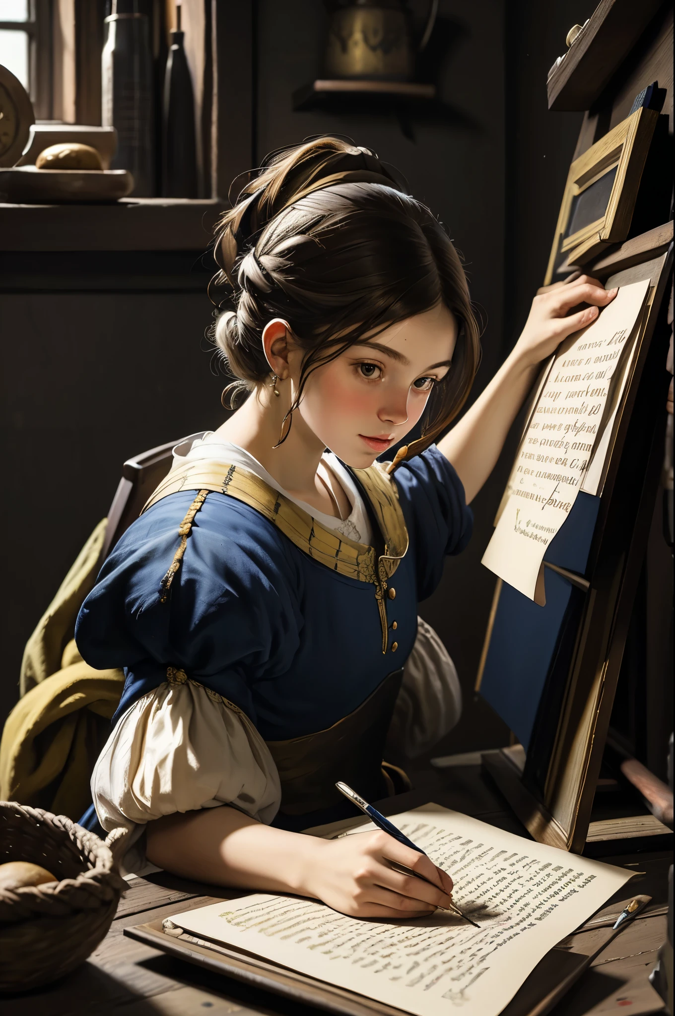 estilo Chica con arete de perlas, pintura johannes vermeer, obra maestra, Escribir una carta