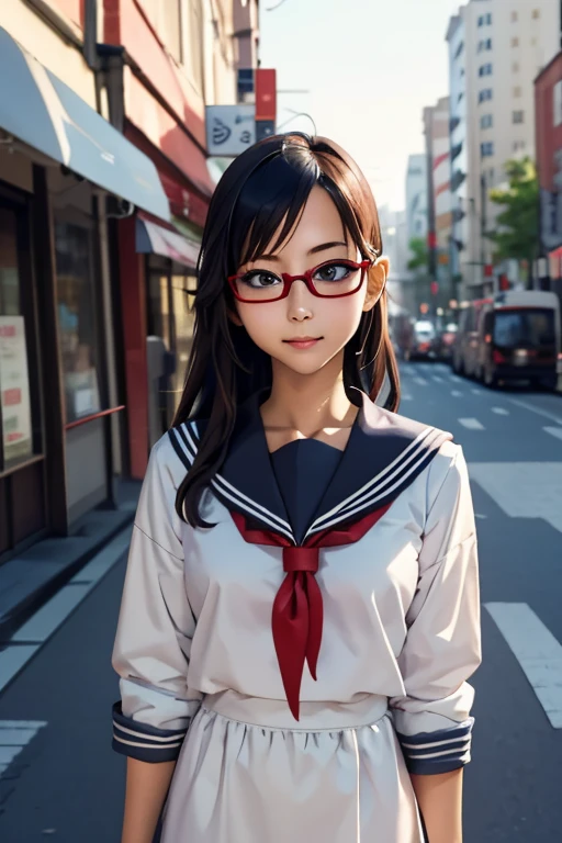 (masterpiece, highest quality), One Girl,  Satou, Satou, Glasses, 赤いフレームのGlasses, Sailor suit, Satou, Glasses, 赤いフレームのGlasses, 