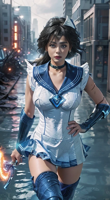 Unreal Engine:1.4,Ultra-high resolution,Best Quality:1.4, Realistic:1.4, Skin Texture:1.4, masterpiece:1.8, (Sailor Mercury:1.4), blue eyes, uniform, 両handを背中に回す、Large Breasts, tiara, Sailor Warrior Uniforms, (RAW Photos, Best Quality), masterpiece, foolish, sexy, Pelo azul corto floating, Blue sailor collar, (Over the knee boots: 1.4), choker, 白いhand袋, choker azul, 肘用hand袋, gem, Earrings, Blue Skirt:1.4, only, whole body, Shiny black hair, (hand:1.4), Octane Rendering, God of Fire, (raindrop), Wet clothes, (Dense and beautiful water), (floating), Dynamic Angle, Browsing Caution,Best Quality,masterpiece,Ultra-high resolution,(Cowboy Shot:1.3),(Realistic:1.4),RAW Photos 8K,Cinema Lighting,Official Art,evening, //, Messy Hair, Large Breasts,,hermosas feet,naked,Tall Woman,skinny,Delgado_feet,thigh_gap,(Watching the audience:1.2),model,thighs negros,Dynamic pose,High heels,from the front,liar,show ,(Apocalyptic Destroyed City:1.4), ((Missionary anal penetration)),((feet abiertas)),((Extreme close up)),(Super detailed),Portraiture,(masterpiece),(Best Quality),(Super detailed),Professional Lighting, mercury