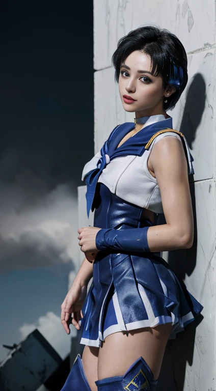 Unreal Engine:1.4,Ultra-high resolution,Best Quality:1.4, Realistic:1.4, Skin Texture:1.4, masterpiece:1.8, (Sailor Mercury:1.4), blue eyes, uniform, 両handを水平に広げる、Christ Pose、Large Breasts, tiara, Sailor Warrior Uniforms, (RAW Photos, Best Quality), masterpiece, foolish, sexy, Pelo azul corto floating, Blue sailor collar, (Over the knee boots: 1.4), choker, 白いhand袋, choker azul, 肘用hand袋, gem, Earrings, Blue Skirt:1.4, only, whole body, Shiny black hair, (hand:1.4), Octane Rendering, God of Fire, (raindrop), Wet clothes, (Dense and beautiful water), (floating), Dynamic Angle, Browsing Caution,Best Quality,masterpiece,Ultra-high resolution,(Cowboy Shot:1.3),(Realistic:1.4),RAW Photos 8K,Cinema Lighting,Official Art,evening, //, Large Breasts,,hermosas feet,naked,Tall Woman,skinny,Delgado_feet,thigh_gap,(Watching the audience:1.2),model,thighs negros,Christ Pose,High heels,from the front,liar,show ,(Apocalyptic Destroyed City:1.4), ((Missionary anal penetration)),((feet abiertas)),((Extreme close up)),(Super detailed),Portraiture,(masterpiece),(Best Quality),(Super detailed),Professional Lighting, mercury