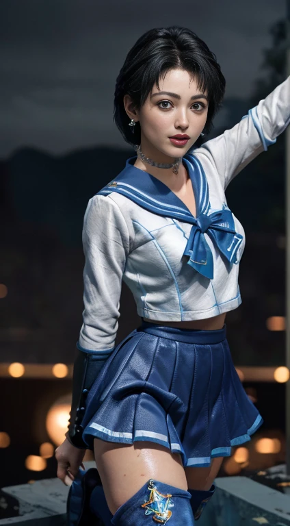 Unreal Engine:1.4,Ultra-high resolution,Best Quality:1.4, Realistic:1.4, Skin Texture:1.4, masterpiece:1.8, (Sailor Mercury:1.4), blue eyes, uniform, Tied up、両handを水平に広げる、Christ Pose、Large Breasts, tiara, Sailor Warrior Uniforms, (RAW Photos, Best Quality), masterpiece, foolish, sexy, Pelo azul corto floating, Blue sailor collar, (Over the knee boots: 1.4), choker, 白いhand袋, choker azul, 肘用hand袋, gem, Earrings, Blue Skirt:1.4, only, whole body, Shiny long black hair, (hand:1.4), Octane Rendering, God of Fire, (raindrop), Wet clothes, (Dense and beautiful water), (floating), Dynamic Angle, Browsing Caution,Best Quality,masterpiece,Ultra-high resolution,(Cowboy Shot:1.3),(Realistic:1.4),RAW Photos 8K,Cinema Lighting,Official Art,evening, //, Large Breasts,,hermosas feet,naked,Tall Woman,skinny,Delgado_feet,thigh_gap,(Watching the audience:1.2),model,thighs negros,Christ Pose,High heels,from the front,liar,show ,(Apocalyptic Destroyed City:1.4), ((Missionary anal penetration)),((feet abiertas)),((Extreme close up)),(Super detailed),Portraiture,(masterpiece),(Best Quality),(Super detailed),Professional Lighting, mercury