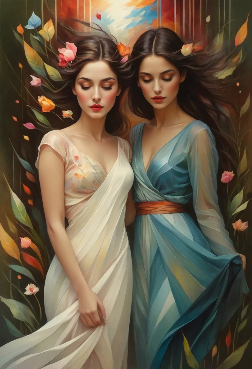 (best quality,actual,high resolution:1.2),pastel tones, painting,Impressionist strokes,from cubism, Fauvism to Surrealism and Abstraction, Beautiful and delicate eyes of a woman,Beautiful and delicate lips,flowing hair, Their artistic concepts and patterns are reflected in the clothing design.starry sky background, High quality, masutepiece, watercolor paiting, Cleaning technology, Colorful, Paint dripping and scattered, Paintings like Agnes Cecil, Blurry, Pale touch, Dirty outlines, Like in a fairy tale, Beautiful woman made of flower coloring, Feminine expression using flowers and plants, Cut and combine petals and leaves, Using flower colors and shapes to draw women's hair or dresses, Bright colors and nature, luminism, 3D Effects, Enhanced beauty, Albert Anker, Feel like John Howe, Greg Rutkowski, ArtGerm, wlop, luminism, isometric, by Yukisakura, awesome full color,