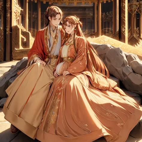 ((highest quality)), ((masterpiece)), (detailed), Perfect Face、Yuuki Asuna、Brown Hair、Hanfu、（Holding the baby）、（Breastfeeding）、G...