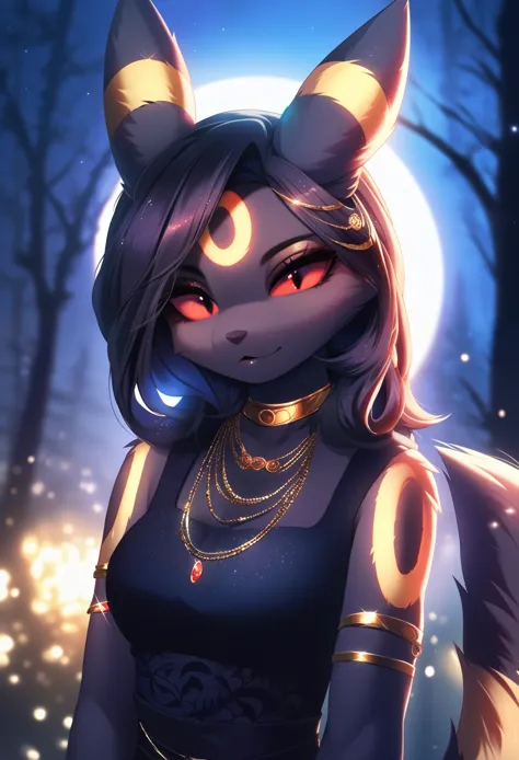 score_9, score_8_up, score_7_up, source_furry, rating_safe, by magnaluna,, 1girl,anthro, umbreon, black body fur, gold markings,...