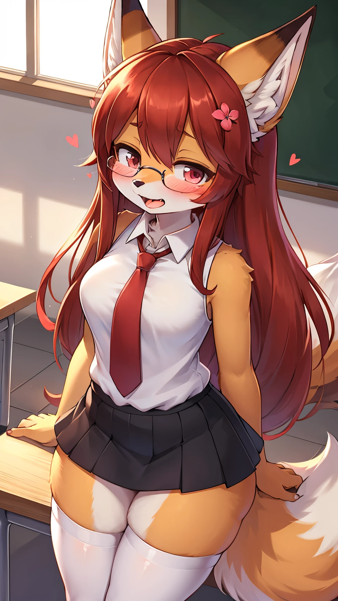 Anime girl with red hair and a school uniform posing in a classroom -  SeaArt AI