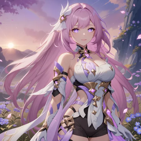 masterpiece,very aesthetic,1girl,elysia \(herrscher of human:ego\) \(honkai impact\),pink hair,purple eyes,pointed ears,white cl...