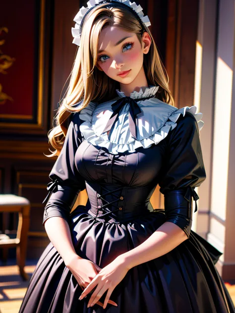 {{masterpiece、highest quality、(((Realistic、Realistic:1.37)))、8K quality}}, A woman dressed in Gothic Lolita costume is holding a...