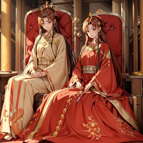 ((highest quality)), ((masterpiece)), (detailed), Perfect Face、Yuuki Asuna、Brown Hair、Hanfu、((5 year old son))、（Mother and son）、...