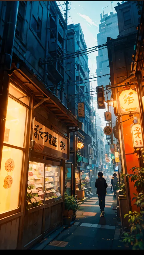 anime shop with a sign and a store front with a lot of plants, anime background art, tokyo - esque town, convenience store, high detailed store, japanese town, anime scenery concept art, greg rutkowski studio ghibli, studio ghibli and dan mumford, in style...