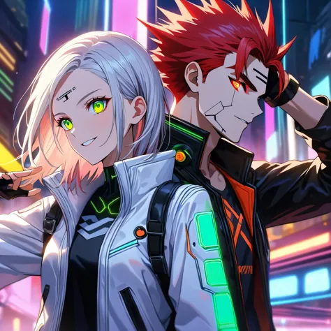 two persons, A man and a girl , man with short hair spiky upwards with some strands falling on the forehead holding a perfect ne...