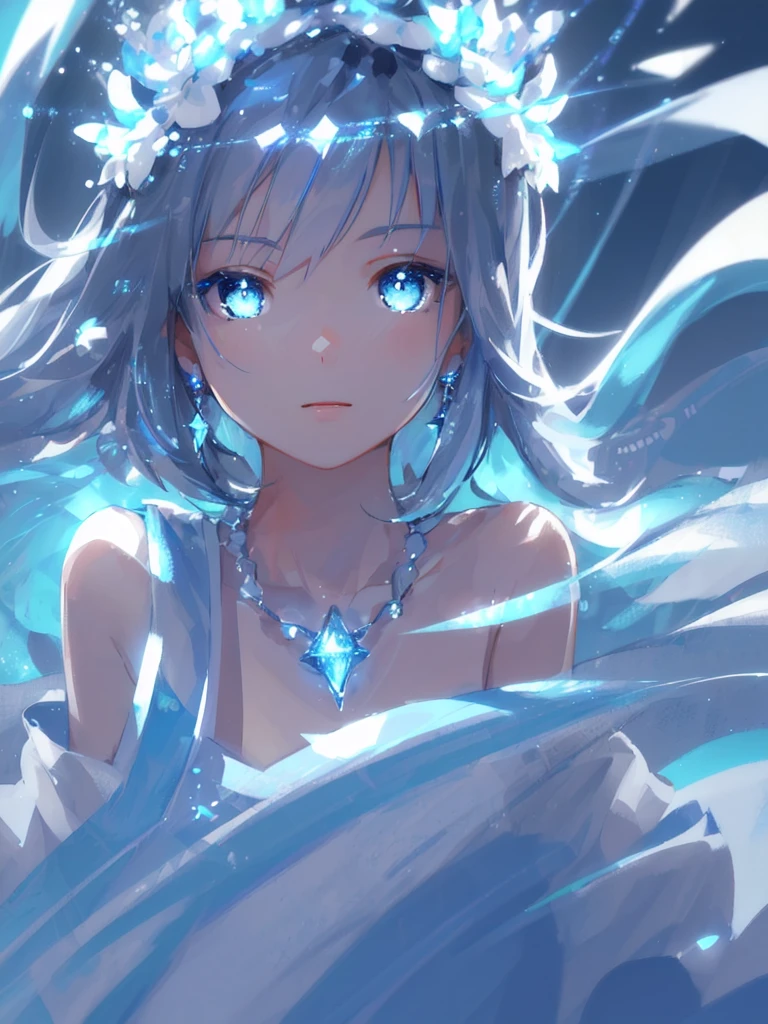 masterpiece, best quality, illustration, sax blue, platinum earrings, platinum necklace, white dress, 1girl, cute, (dynamic lighting:1.2), cinematic lighting, delicate facial features, detailed eyes, sharp pupils, realistic pupils, depth of field, bokeh, sharp focus, (hyper-detailed, bloom, glow:1.4), many small gems