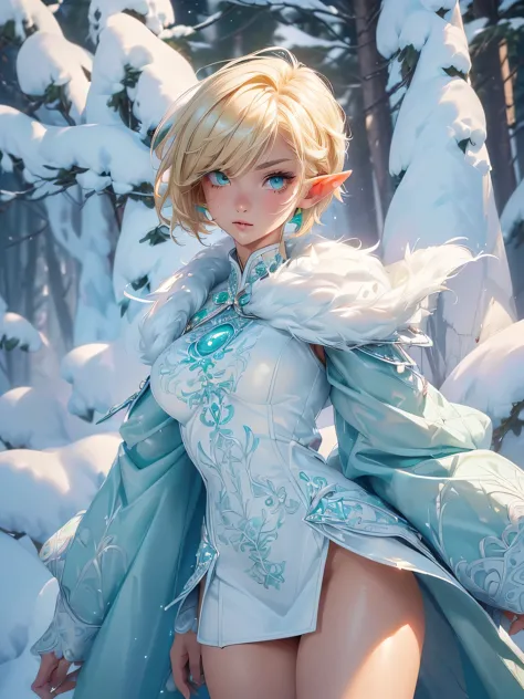 cute elf,((anime elf with extremely cute and beautiful blond hair)),((((blond hair:1.35,undercut blond hair,short hair,colored i...