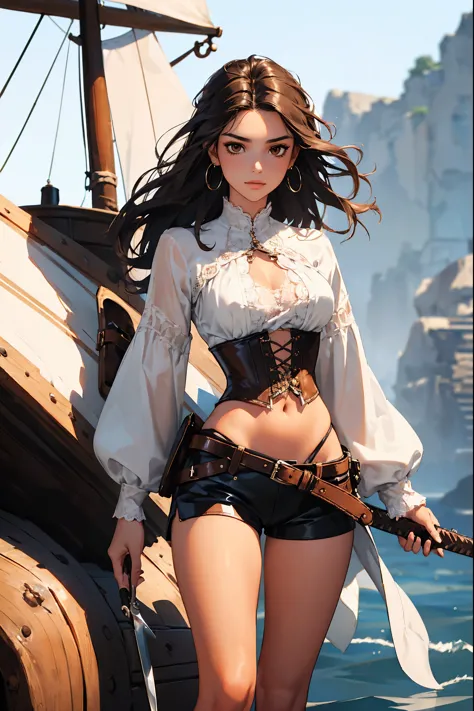 (masterpiece), best quality, expressive eyes, perfect face, (pirate ship background), (standing), (smirk), (closeup view), (1gir...