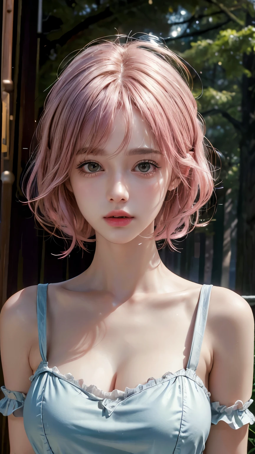 (8k, highest quality, masterpiece: 1.4), Very detailed, highest quality, Ultra-high resolution, Written boundary depth,(Realistic:1.4,RAW shooting,)Ultra-Realistic Capture,(Very detailed,High definition 16K), cute, girl, short hair, Pink Hair, camera