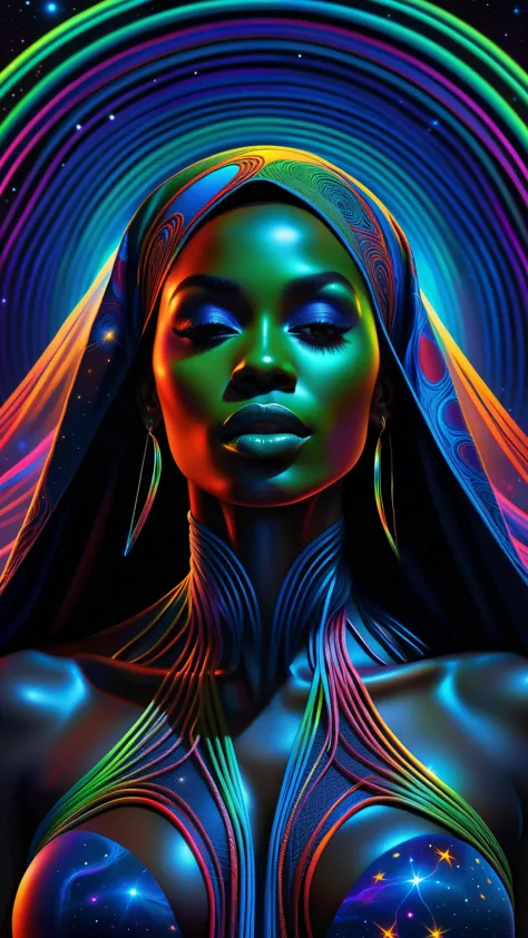 cartoon style, masterpiece, best quality, ultra high res, extremely detailed, (psychedelic art:1.4), black woman, african design...