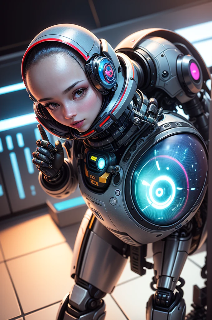 (Meilleure qualité, réalité: 1.37, ultra détaillé, Organismes cybernétiques extrêmement détaillés: 1.1), Belles images, Ver robot avec la tête d&#39;une belle fille, compliqué, couleurs vives, professionnel, la science-fiction, éclair de studio