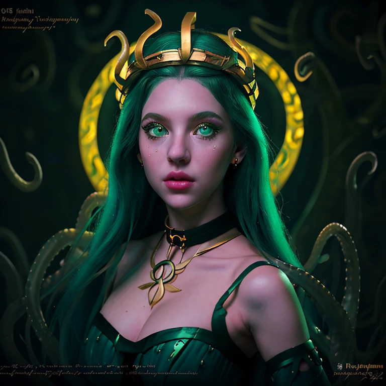 cinematic photo of a pale girl with aqua octopus tentacles in her hair, beautiful octopus woman, perfect cute face, golden laurel wreath, golden choker, portrait of an octopus goddess, medusa's long flowing hair, portrait of teenage medusa, green eyes, some tentacles are touching her , octopus goddess, tentacles growing from her face, covered in tentacles, young as jellyfish, beautiful female gorgon,(Close portrait:1.3),(feminine:1.4),(beautiful:1.4),(attractive:1.3),beautiful,pose calendar,perfectly detailed eyes,studio lighting,themed background. 35mm photography, film, Bokeh, professional, 4K, Highly detailed