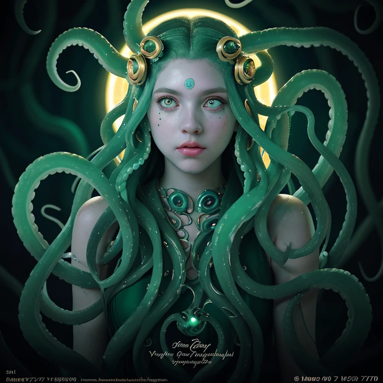 cinematic photo of a pale girl with aqua octopus tentacles in her hair, beautiful octopus woman, perfect cute face, portrait of an octopus goddess, beautiful futuristic hair style, medusa's long flowing hair, portrait of teenage medusa, green eyes, golden laurel wreath, some tentacles are touching her , octopus goddess, tentacles growing from her face, covered in tentacles, young as jellyfish, beautiful female gorgon,(Close portrait:1.3),(feminine:1.4),(beautiful:1.4),(attractive:1.3),beautiful,pose calendar,perfectly detailed eyes,studio lighting,themed background. 35mm photography, film, Bokeh, professional, 4K, Highly detailed